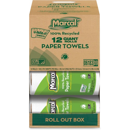 Marcal Paper Mills, Inc  Paper Towels, 2-Ply, 140 Sheets/Roll, 12 Roll/CT, White