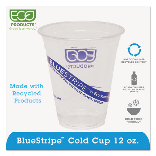 Bluestripe 25% Recycled Content Cold Cups, 12 Oz, Clear/blue, 50/pk, 20 Pk/ct