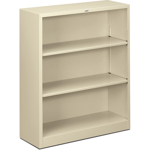 Metal Bookcase, Three-Shelf, 34-1/2w X 12-5/8d X 41h, Putty