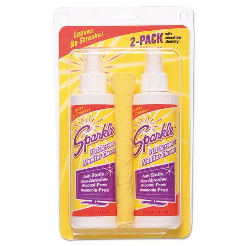 FLAT SCREEN AND MONITOR CLEANER, PLEASANT SCENT, 8 OZ BOTTLE, 2/PACK