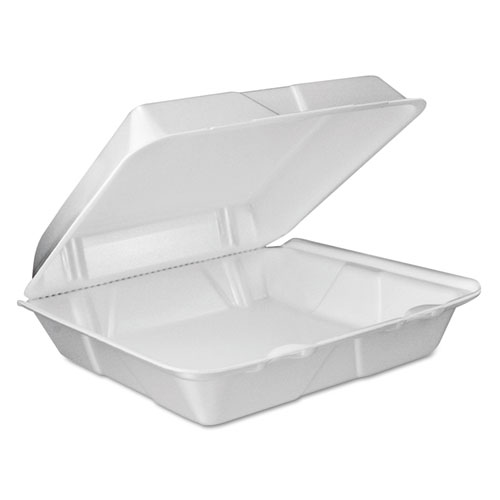 Foam Vented Hinged Lid Containers, 9w X 9 2/5d X 3h, White, 100/pk, 2 Pk/ct