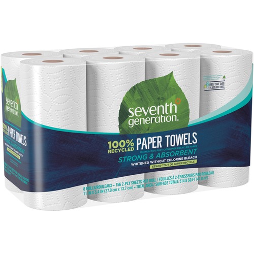 Seventh Generation  Rec Paper Towel, 2-Ply, 156 Sheets, 8RL/PK, White