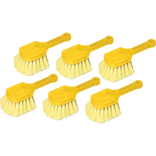 Long Handle Scrub, 8" Plastic Handle, Gray Handle W/yellow Bristles