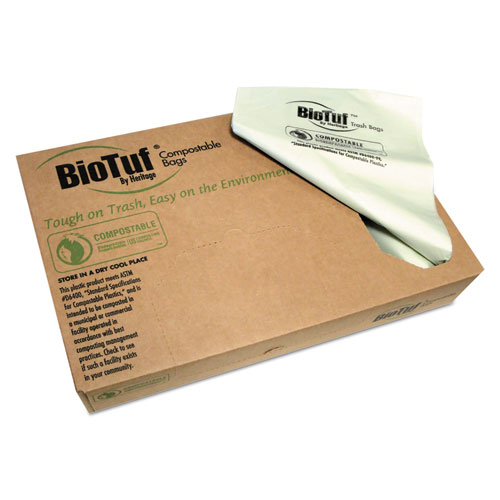 BIOTUF COMPOSTABLE CAN LINERS, 45 GAL, 0.9 MIL, 40" X 46", GREEN, 100/CARTON