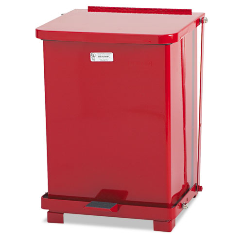 Defenders Biohazard Step Can, Square, Steel, 4 gal, Red