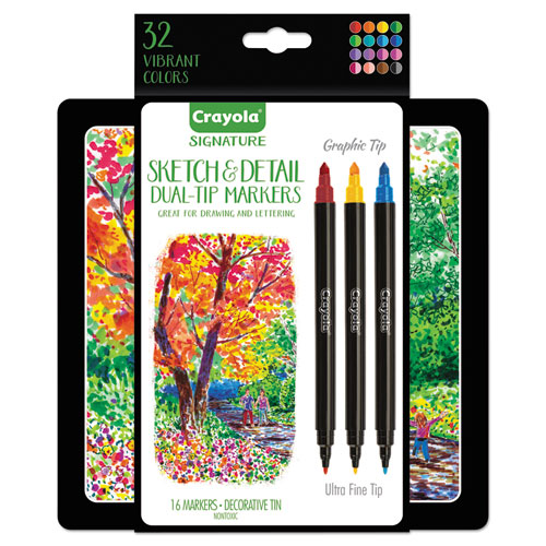 SKETCH AND DETAIL DUAL ENDED MARKERS, X-FINE/FINE BULLET TIP, ASSORTED COLORS, 16/SET