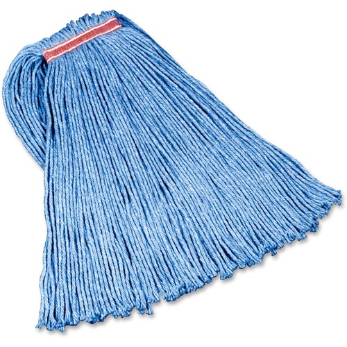 Rubbermaid Commercial Products  Wet Mop, 4-ply Blend, 1" Headband, Large, 24oz, 12/CT, Blue