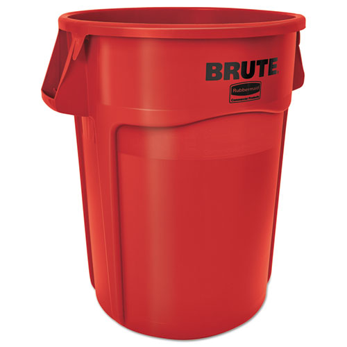 Brute Vented Trash Receptacle, Round, 44 Gal, Red, 4/carton