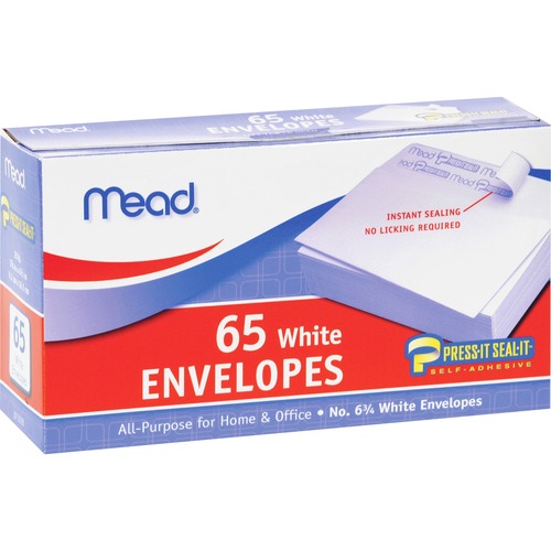 Mead  Plain Envelopes, No 6.75, Self-Sealing, 65/BX, White