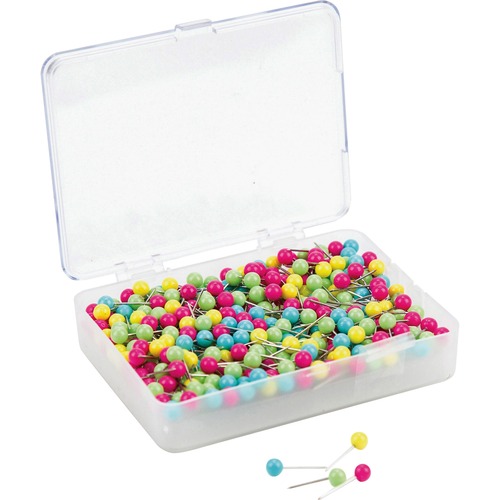 MAP PUSH PINS, PLASTIC, ASSORTED, 1/2", 300/PACK