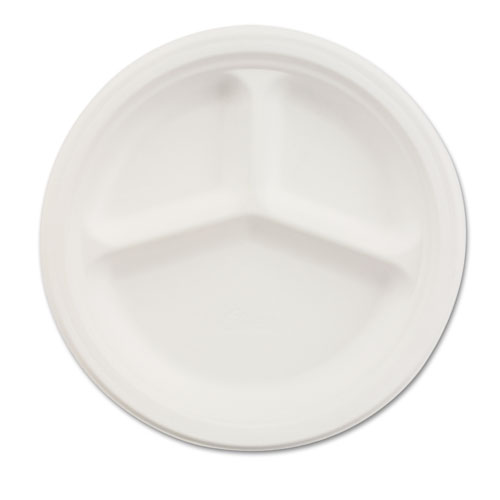 Paper Dinnerware, 3-Comp Plate, 10 1/4" Dia, White, 500/carton