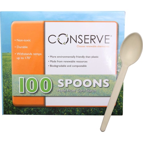 Corn Starch Cutlery, Spoon, White, 100/pack