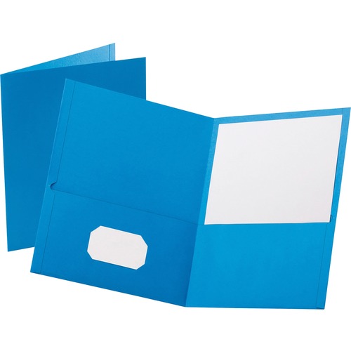 Twin-Pocket Folder, Embossed Leather Grain Paper, Light Blue, 25/box