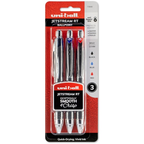 uni-ball Corporation  Rollerball Pen, Gel, 1.0mm, 3/PK, Blue Barrel, BK/BE/RD Ink