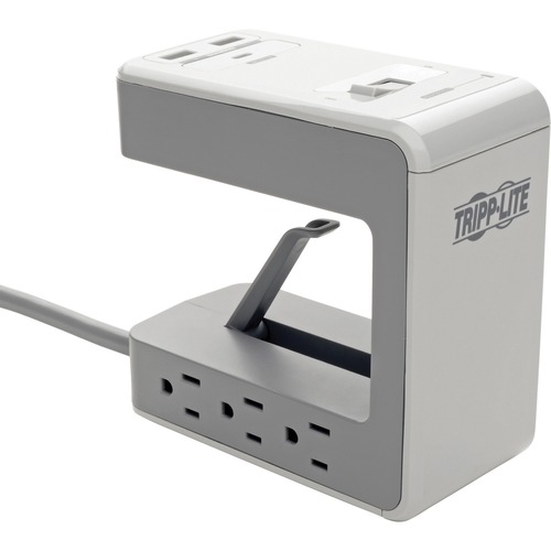 SIX-OUTLET SURGE PROTECTOR WITH TWO USB-A AND ONE USB-C PORTS, 8 FT CORD, 1080 JOULES, GRAY