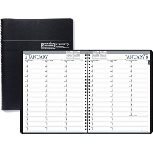 RECYCLED PROFESSIONAL WEEKLY PLANNER, 15-MIN APPOINTMENTS, 11 X 8.5, BLACK, 2021