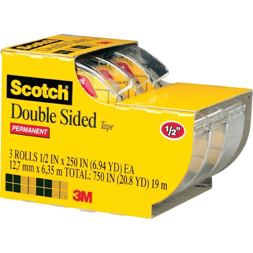 DOUBLE-SIDED PERMANENT TAPE IN HANDHELD DISPENSER, 1" CORE, 0.5" X 20.83 FT, CLEAR, 3/PACK