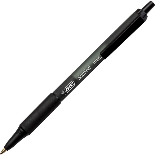 SOFT FEEL RETRACTABLE BALLPOINT PEN, MEDIUM 1MM, BLACK INK/BARREL, DOZEN