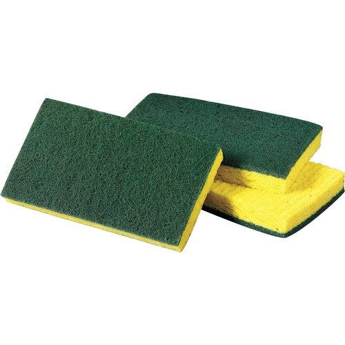 MEDIUM-DUTY SCRUBBING SPONGE, 3.6 X 6.1, YELLOW/GREEN, 20/CARTON