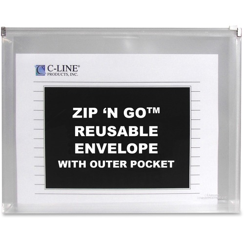 Zip N Go Reusable Envelope W/outer Pocket, 13 X 10, Clear, 3/pack