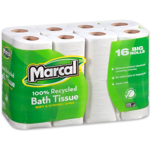 Marcal Paper Mills, Inc  Bathroom Tissue, 2-Ply, 168 Sheets/Roll, 96 Rolls/CT, White