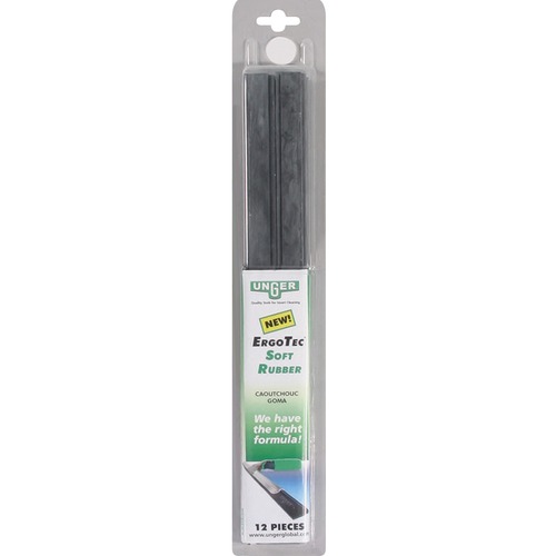 Ergotec Replacement Squeegee Blades, 12" Wide, Black Rubber, Soft, 12/pack