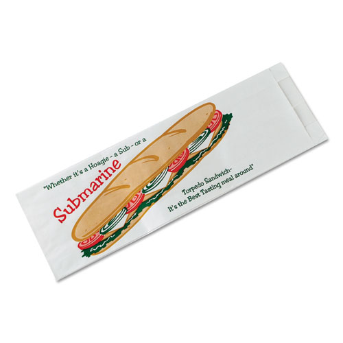 SUB SANDWICH BAGS, 4.5" X 14", WHITE/SUBMARINE-SANDWICH THEME, 1,000/CARTON