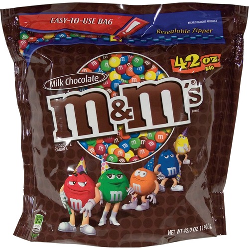 Mars, Inc  M&Ms Candy, w/ Zipper on Bag, 42 oz., Milk Chocolate