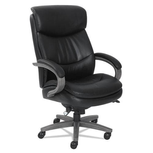 WOODBURY BIG AND TALL EXECUTIVE CHAIR, SUPPORTS UP TO 400 LBS., BLACK SEAT/BLACK BACK, WEATHERED GRAY BASE