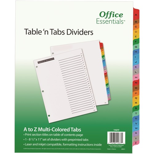 TABLE 'N TABS DIVIDERS, 26-TAB, A TO Z, 11 X 8.5, WHITE, 1 SET