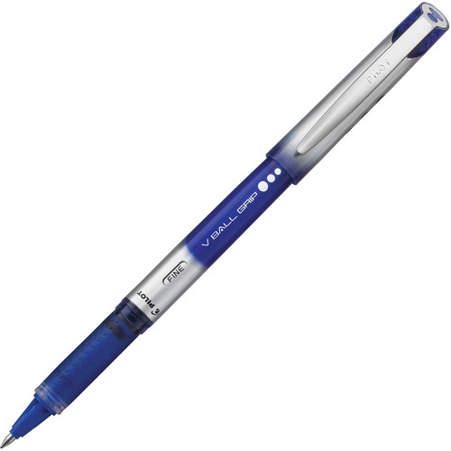 VBALL GRIP LIQUID INK STICK ROLLER BALL PEN, .7MM, BLUE INK, BLUE/SILVER BARREL, DOZEN