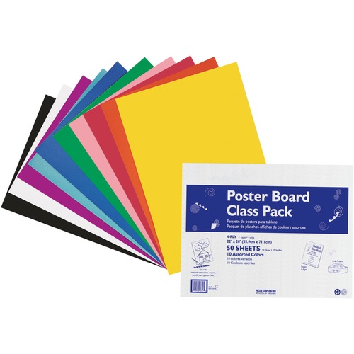 Pacon  Posterboard, 4-Ply, 22"x28", 50 Shts, Assorted