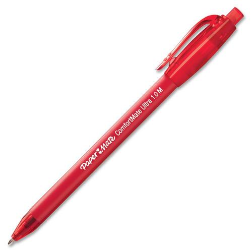 COMFORTMATE ULTRA RETRACTABLE BALLPOINT PEN, MEDIUM 1MM, RED INK/BARREL, DOZEN