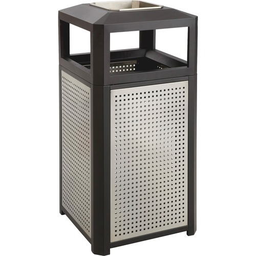 ASHTRAY-TOP EVOS SERIES STEEL WASTE CONTAINER, 38 GAL, BLACK