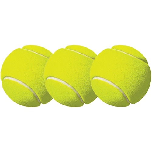 Tennis Balls, 2 1/2" Diameter, Rubber, Yellow, 3/pack