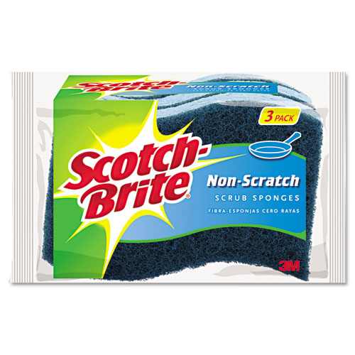 Non-Scratch Multi-Purpose Scrub Sponge, 4 2/5 X 2 3/5, Blue, 3/pack