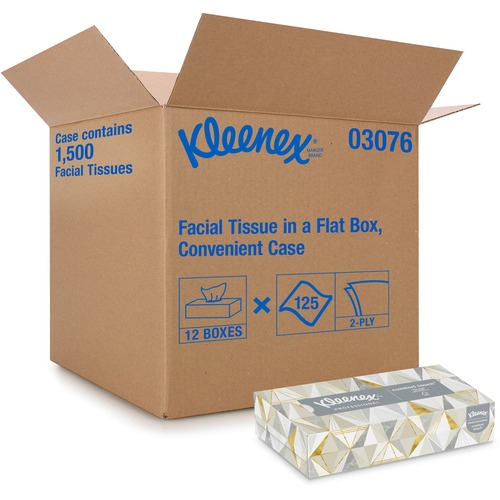 WHITE FACIAL TISSUE, 2-PLY, 125 SHEETS/BOX, 12 BOXES/CARTON