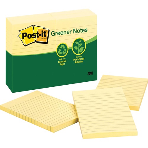 Recycled Note Pads, 4 X 6, Lined, Canary Yellow, 100-Sheet, 12/pack
