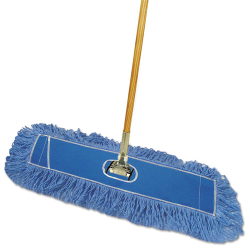 Looped-End Dust Mop Kit, 24 X 5, 60" Metal/wood Handle, Blue/natural