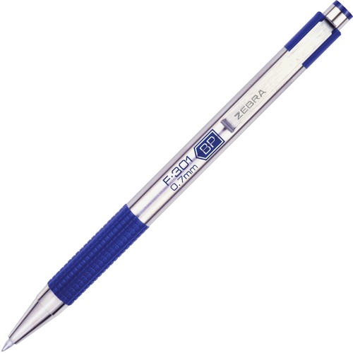 F-301 RETRACTABLE BALLPOINT PEN, 0.7 MM, BLUE INK, STAINLESS STEEL/BLUE BARREL