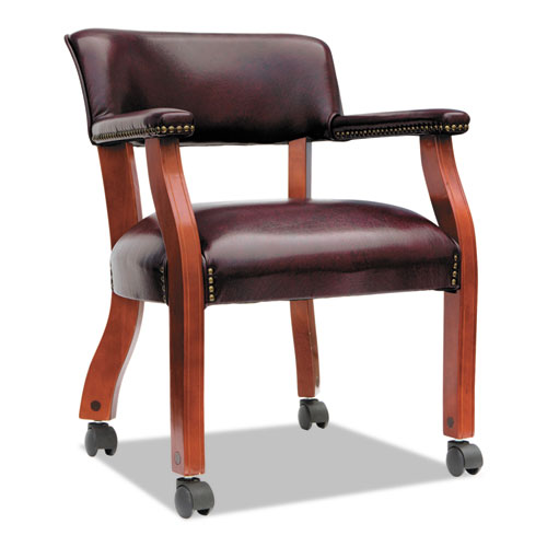 ALERA TRADITIONAL SERIES GUEST ARM CHAIR WITH CASTERS, 23.22'' X 24.4'' X 29.52'', OXBLOOD BURGUNDY SEAT/BACK, MAHOGANY BASE