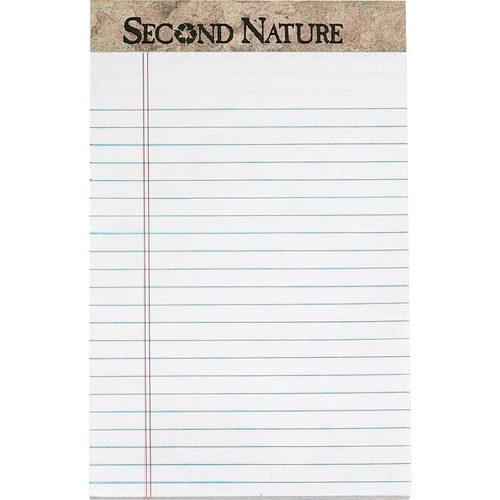 SECOND NATURE RECYCLED RULED PADS, NARROW RULE, 5 X 8, WHITE, 50 SHEETS, DOZEN