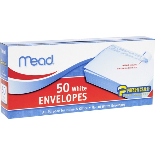 Mead  Plain Envelopes, No 10, Self-Sealing, 50/BX, White
