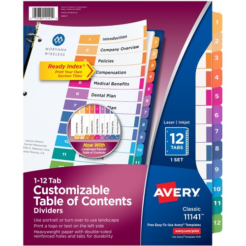 CUSTOMIZABLE TOC READY INDEX MULTICOLOR DIVIDERS, 12-TAB, LETTER