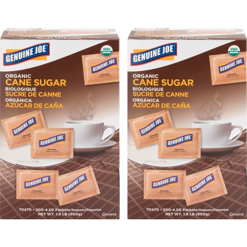 Genuine Joe  Turbinado Cane Sugar, Unrefined, 400/CT, Brown