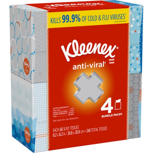 Kimberly-Clark Professional  Tissues,Anti-Viral,Kleenex,8-1/5"x8-1/5",60Sht/BX,4BX/PK, WE