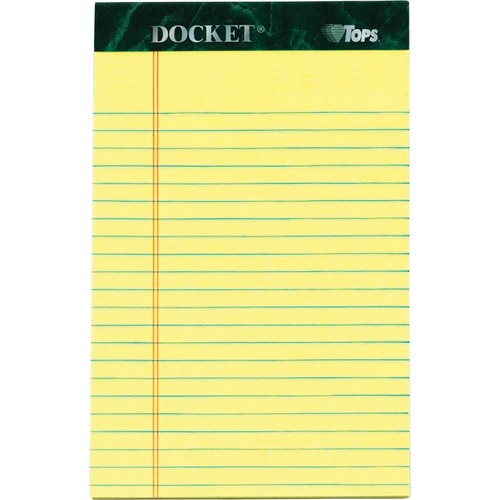 DOCKET RULED PERFORATED PADS, NARROW RULE, 5 X 8, CANARY, 50 SHEETS, 12/PACK