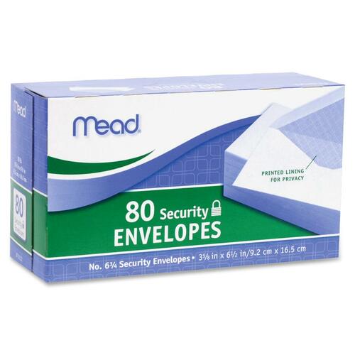 Mead  Security Envelopes, No. 6-3/4, 80/PK, White