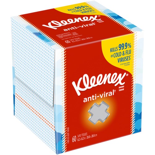 Kimberly-Clark Professional  Tissues, Anti-Viral, Kleenex, 8-1/5"x8-1/5", 60 Sht/BX, WE