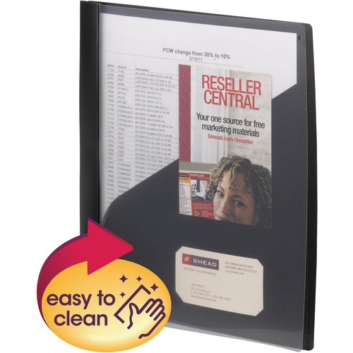 CLEAR FRONT POLY REPORT COVER WITH TANG FASTENERS, 8.5 X 11, BLACK, 5/PACK